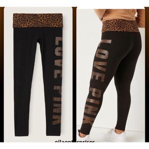 VS PINK logo  hi waisted cotton foldover waist leopard yoga leggings/pants XL I